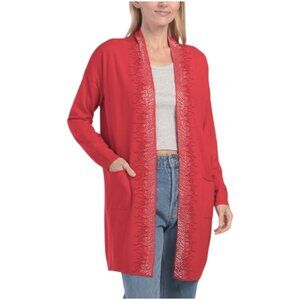 VERTIGO Open Cardigan Sweater With Embellished Trim